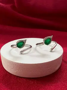 Arte Jewels Set Of 2 925 Sterling Silver-Toned Stone Studded Adjustable Toe Rings