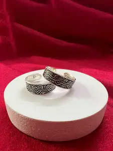 Arte Jewels Silver-Plated Oxidised 925 Sterling Silver Adjustable Toe Rings