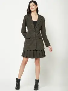 HOUSE OF S Checked Lapel Collar Coat & Mini Pleated Skirt