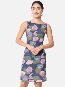 BAESD Floral Printed Boat Neck Sheath Dress