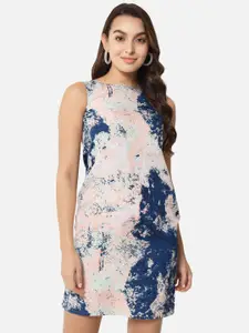 BAESD Abstract Printed Boat Neck Sleeveless Sheath Dress