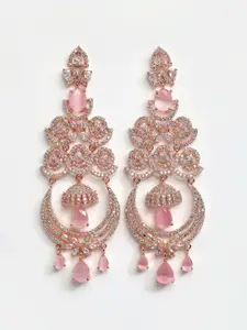 DressBerry Rose Gold-Plated & Pink American Diamond-Studded Chandelier Drop Earrings
