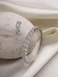DressBerry Silver-Toned & White Rhodium-Plated AD Studded Bracelet With Ring Jewellery Set