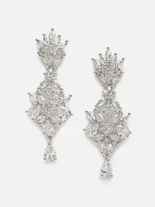 DressBerry White Silver-Plated American Diamond Spiked Drop Earrings