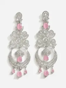 DressBerry Pink Rhodium-Plated American Diamond Contemporary Drop Earrings
