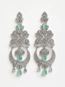 DressBerry Lime Green Silver Rhodium-Plated American Diamond Contemporary Drop Earrings