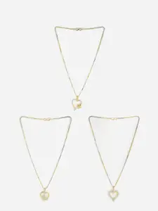 DressBerry Set Of 3 Gold-Plated Cubic Zirconia-Studded Pendants With Chains