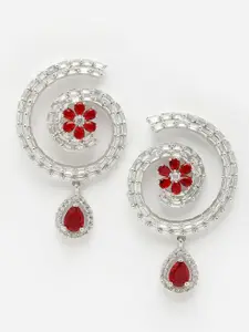 DressBerry Rhodium-Plated Stone-Studed Circular Drop Earrings