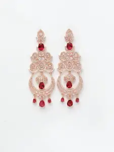 DressBerry Rose Gold-Plated American Diamond-Studded Contemporary Drop Earrings
