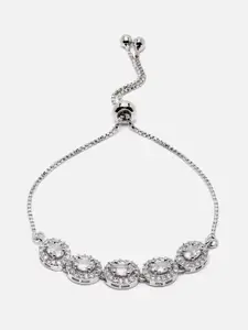 DressBerry Women Brass American Diamond Rhodium-Plated Link Bracelet
