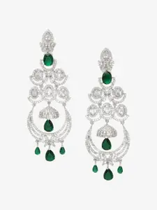 DressBerry Rhodium-Plated American Diamond Studded Contemporary Drop Earrings