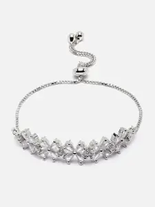 DressBerry Silver Brass American Diamond Studded Rhodium-Plated Wraparound Bracelet