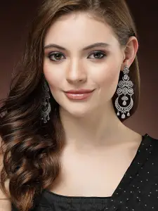 DressBerry White Rhodium-Plated American Diamond Contemporary Chandbalis Earrings