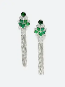 DressBerry Green Silver Toned Contemporary Drop Earrings