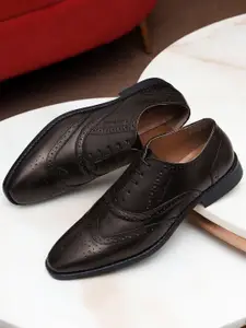 LOUIS STITCH Men Brunette Brown Premium Italian Leather Formal Brogue Shoes