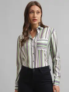 Selvia Striped Spread Collar Opaque Casual Shirt