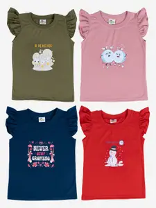 Cutiekins Girls Pack Of 4 Printed Cotton T-shirt