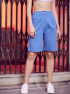 Athena Women Blue Mid-Rise Denim Shorts