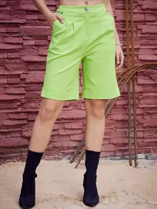Athena Women Green Mid-Rise Denim Shorts