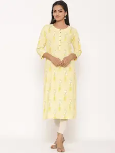 SUTI Floral Printed Round Neck Three-Quarter Sleeves Straight Kurta
