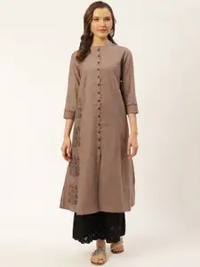 SUTI Ethnic Motifs Printed Thread Work Mandarin Collar A-Line Kurta