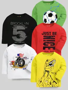 KUCHIPOO Boys Pack of 5 Printed Regular Fit T-shirts