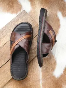 Overdrive Men Reworked Classic Cross Strap Leather Comfort Sandals