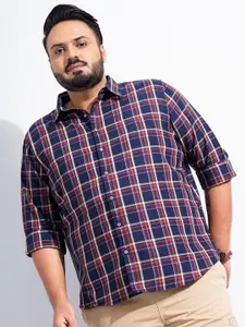 The Indian Garage Co Plus Size Windowpane Checked Cotton Casual Shirt
