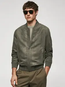MANGO MAN Suede Finish Bomber Jacket