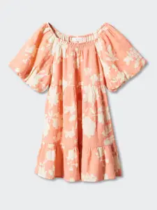 Mango Kids Floral Print Puff Sleeve Pure Cotton A-Line Dress