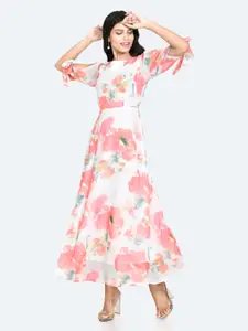 Zink London Floral Printed Slit Sleeves Maxi Dress