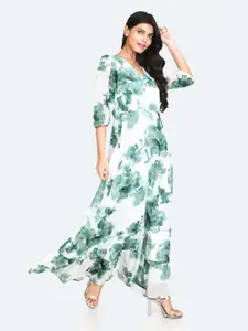 Zink London Abstract Printed Puffed Sleeves A-Line Maxi Dress