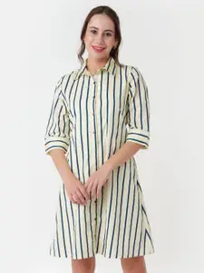 Zink London Striped Tie Ups Pure Cotton Shirt Style Mini Dress