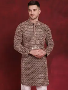 Jompers Floral Embroidered Thread Work Sequinned Pure Cotton Kurta