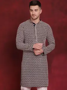 Jompers Geometric Embroidered Thread Work Sequinned Pure Cotton Kurta