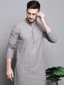 Jompers Floral Embroidered Thread Work Sequinned Pure Cotton Kurta