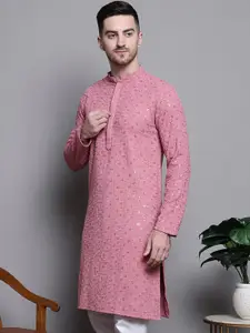 Jompers Floral Embroidered Thread Work Sequinned Pure Cotton Kurta