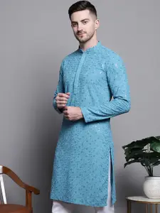 Jompers Geometric Embroidered Thread Work Sequinned Pure Cotton Kurta
