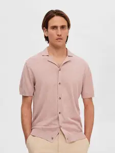 SELECTED Lapel Collar Ribbed Pure Cotton Cardigan