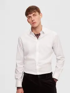 SELECTED Spread Collar Opaque Slim Fit Cotton Formal Shirt