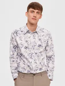 SELECTED Slim Fit Floral Printed Cotton Casual Shirt