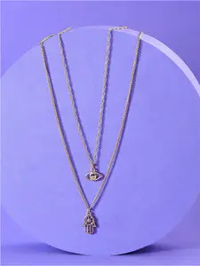 ToniQ Gold-Plated Layered Evil eye And Hamsa Hand Charms Necklace