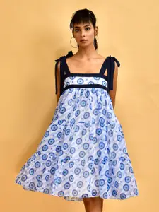 Disli Geometric Printed Shoulder Straps Georgette A-Line Dress