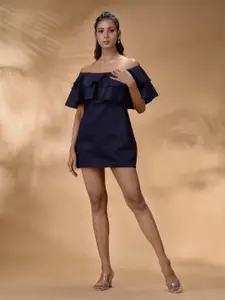 Disli Off-Shoulder Cape Sleeves Layered Cotton Sheath Mini Dress