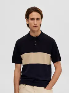 SELECTED Colourblocked Polo Collar Cotton T-shirt
