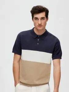 SELECTED Colourblocked Polo Collar Regular Fit Casual T-shirt