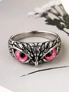 KRYSTALZ Men Silver-Plated Stone-Studded Owl Eye-Shaped Finger Ring