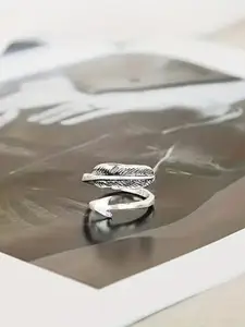 KRYSTALZ Men Silver-Plated Leaf Arrow Open Wrap-Shaped Finger Ring