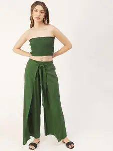 Moomaya Strapless Smocked Crop Top With Palazzo