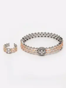 Anouk Rose Gold-Plated American Diamond Bracelet with Ring